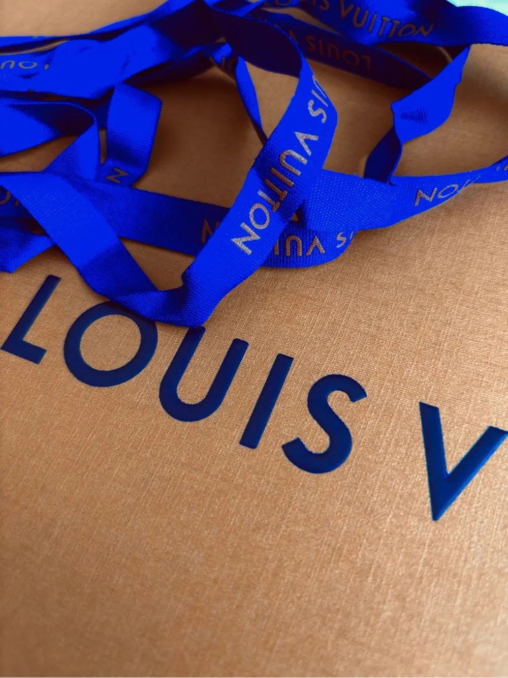 Louis Vuitton LV Orange Magnetic Gift Box and Shopping Bag w/Blue Ribbon Handles